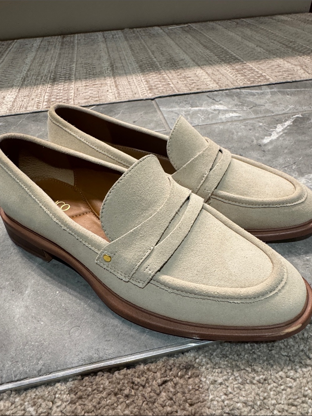 Women’s Suede Penny Loafers in Light Beige